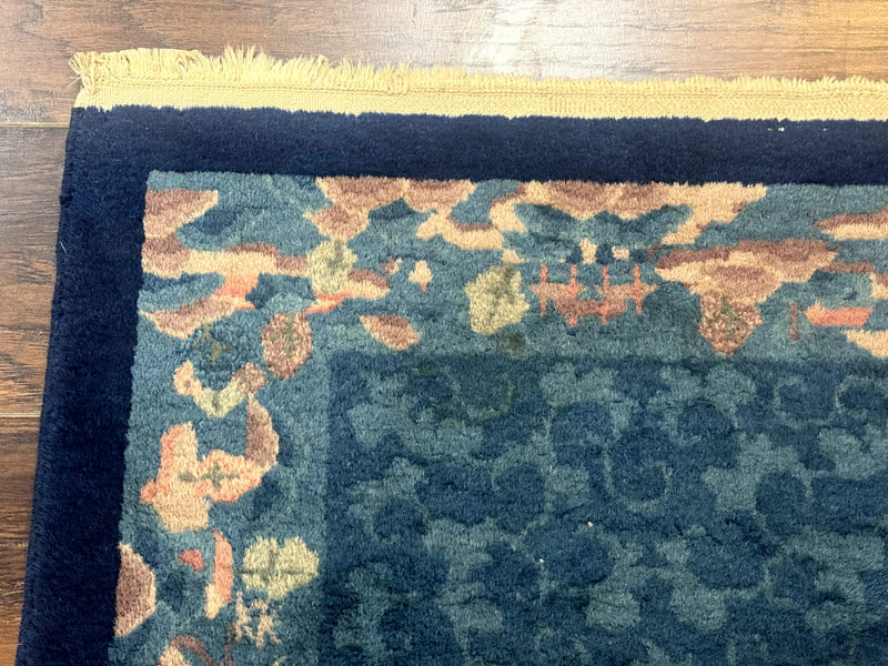 Blue Chinese Rug 2.6 x 4, Fete Rug, Peking Rug, Chinese Wool Rug, Art Deco Carpet by Jewel Rugs