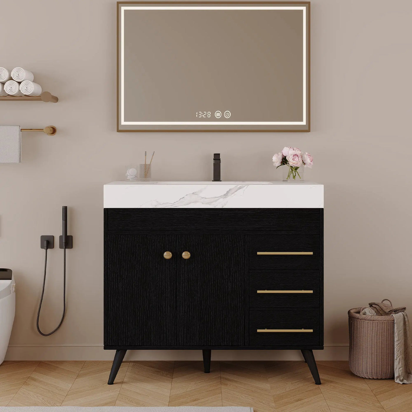 36" Freestanding Bathroom Vanity with Ceramic Sink and Faux Marble Top by HouseOfZazla