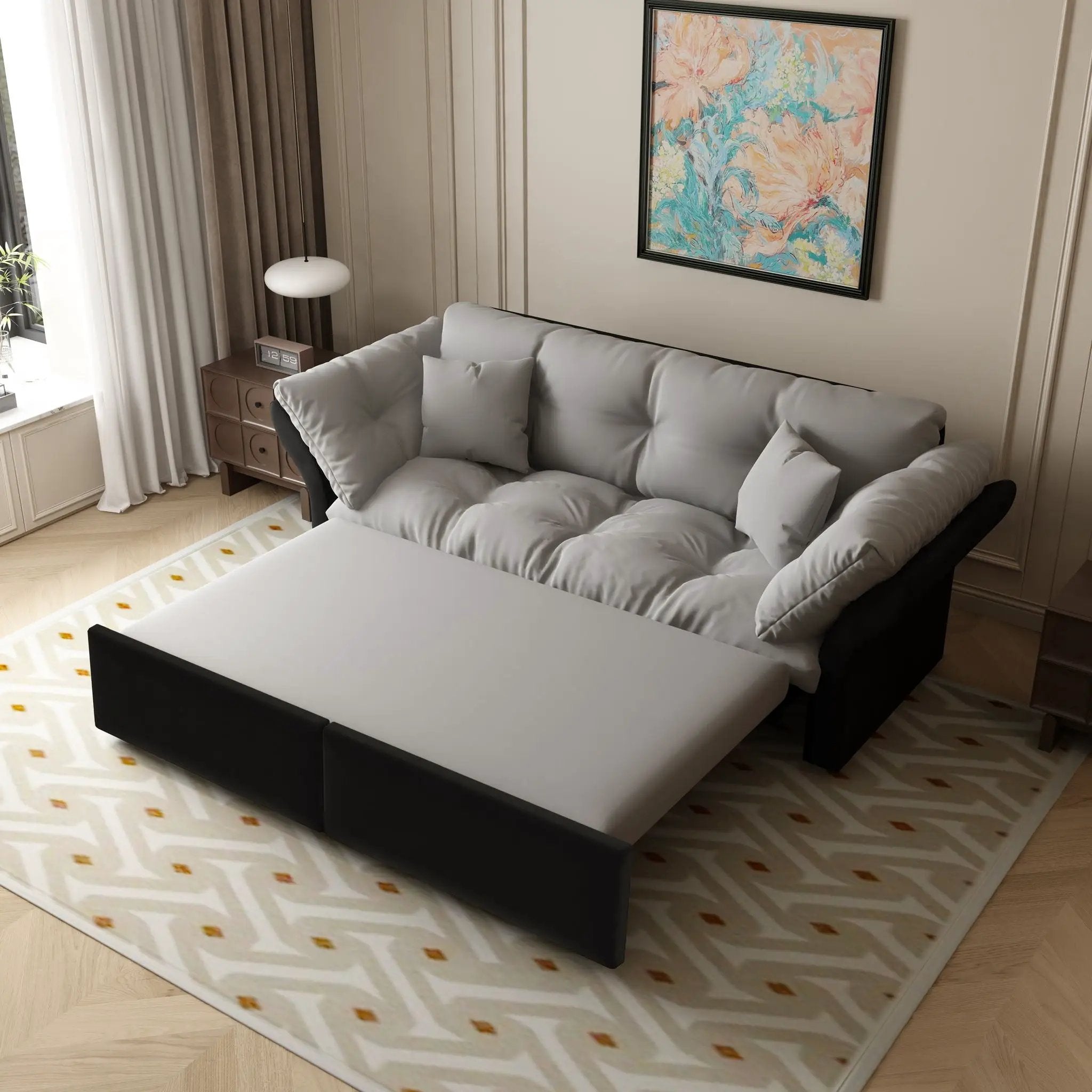 Queen Pull Out Sofa Bed, 3 In 1 Convertible Sleeper Tufted With 2 Soft Pillows by HouseOfZazla