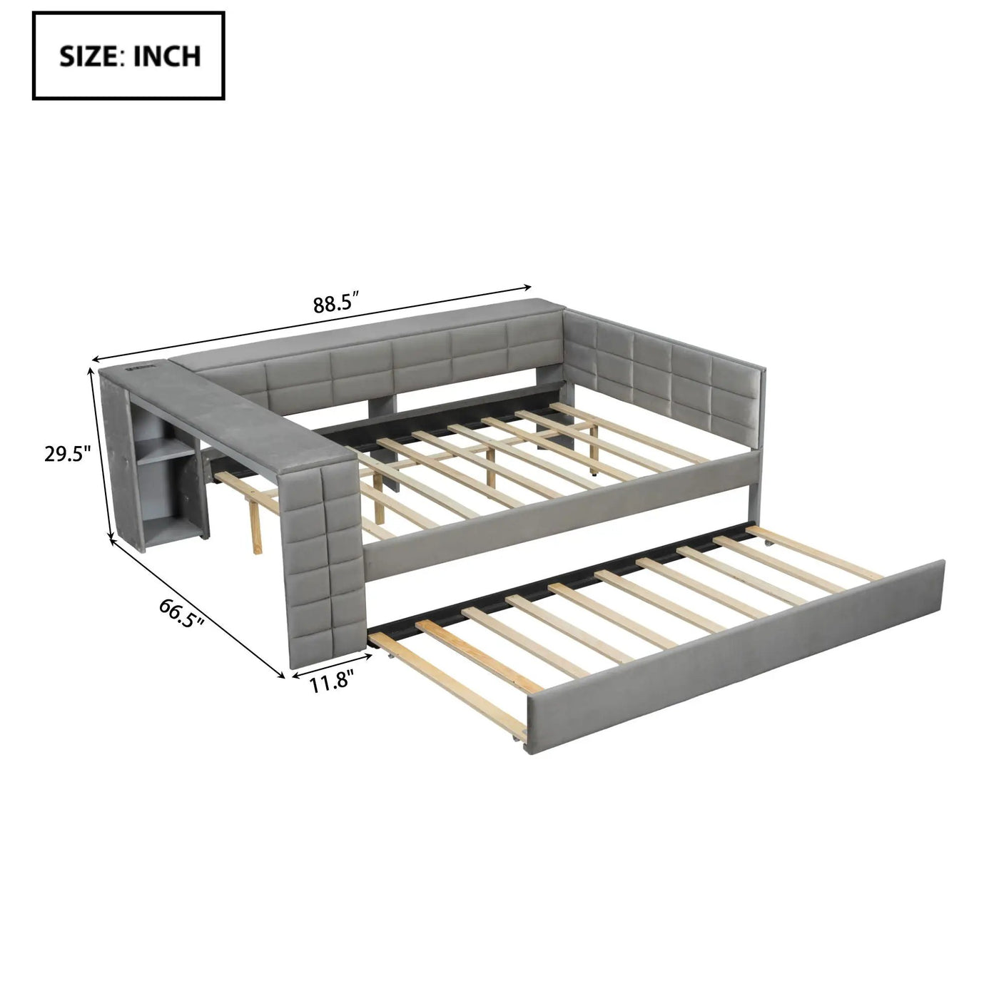 Upholstered Platform Bed With Storage Shelves, Desk, Charging Station And Trundle by HouseOfZazla