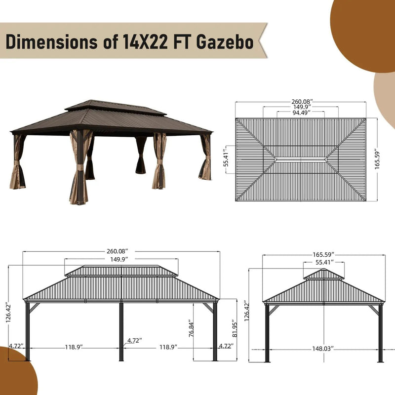 14x22FT Hardtop Gazebo with Galvanized Steel Double Roof by HouseOfZazla