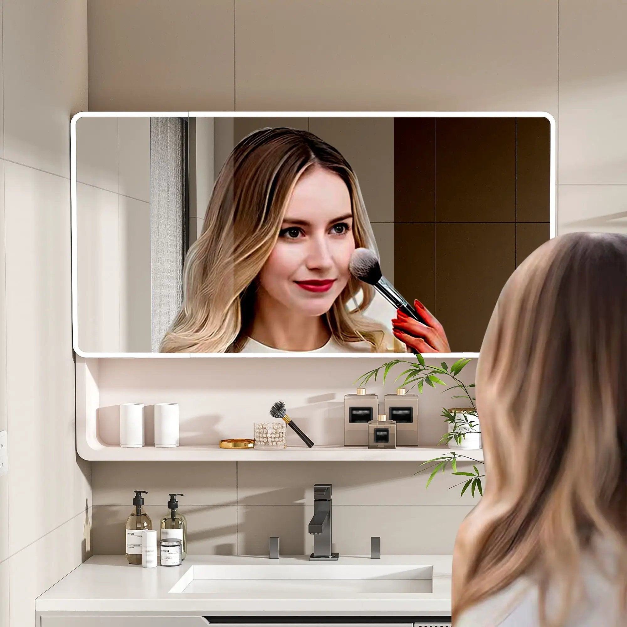 Aluminium Medicine Cabinet Mirror, With 3 Colors LED Light And Defogging Function - Khaki by HouseOfZazla