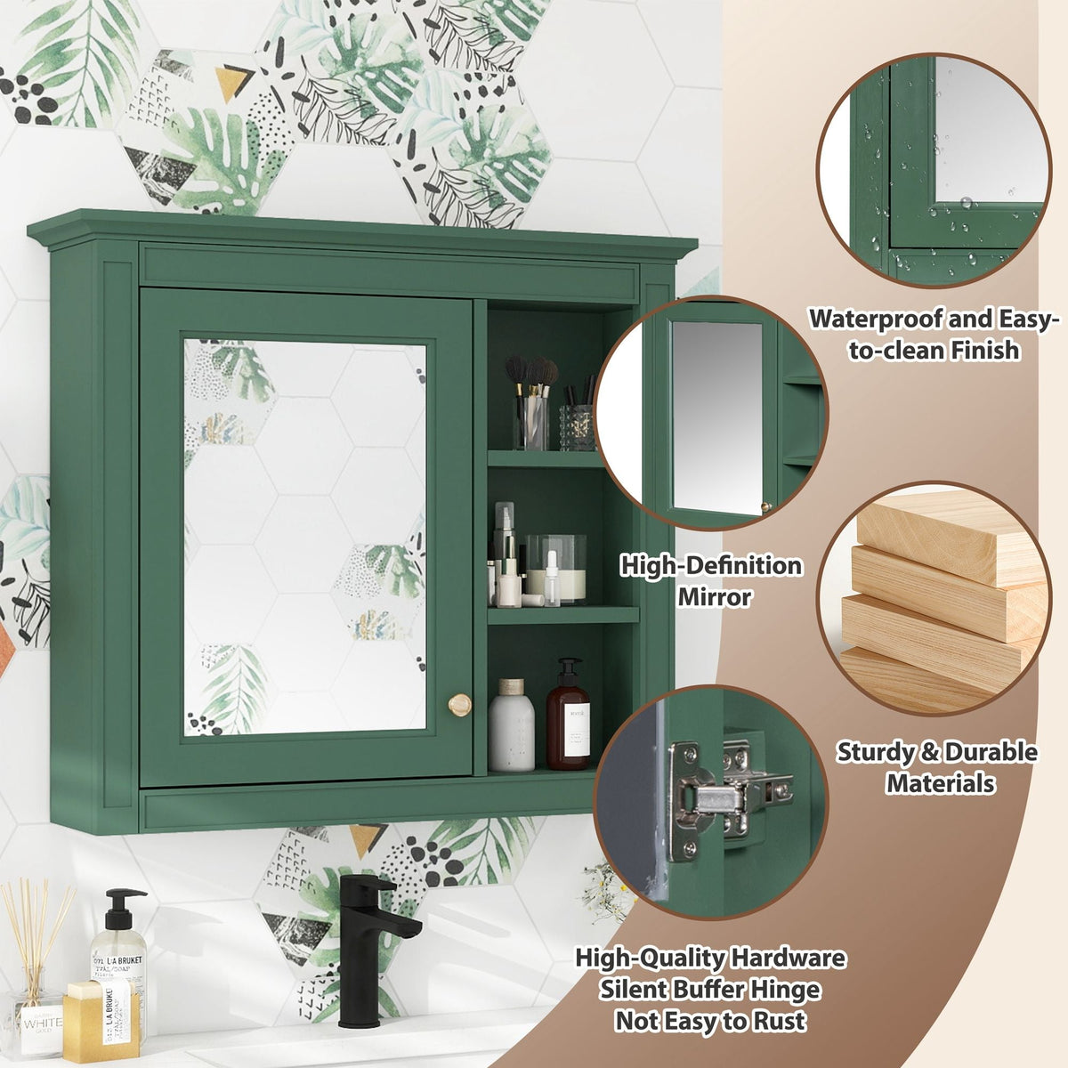 Wall Mounted Medicine Cabinet With Mirror And 3 Open Shelves, photo 15 of 28