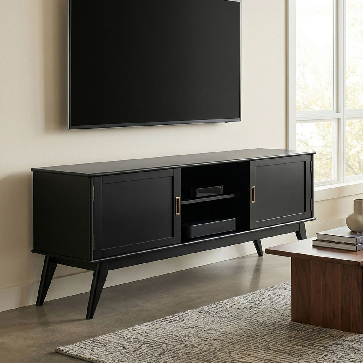 Draper - Handcrafted Mid Century Low TV Media Stand, photo 4 of 40