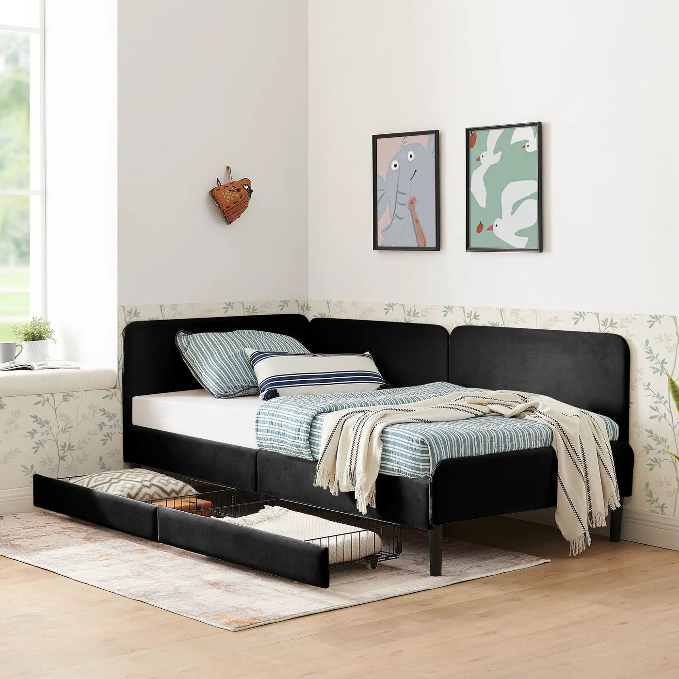Upholstered Platform Bed Frame With 2 Storage Drawers And Adjustable Sofa Bed by HouseOfZazla