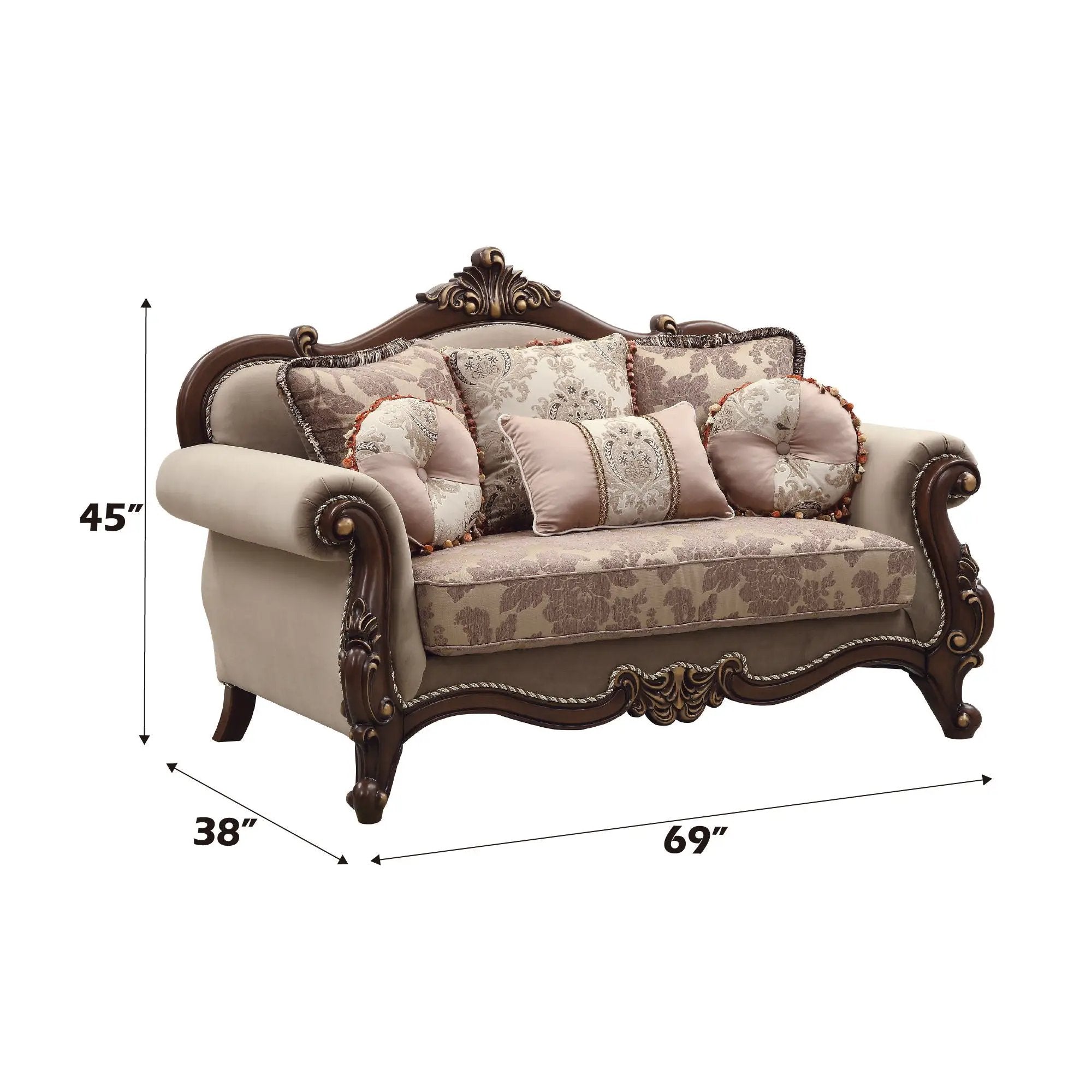 Mehadi - Loveseat With 6 Pillows - Velvet & Walnut by Unique Piece Furniture
