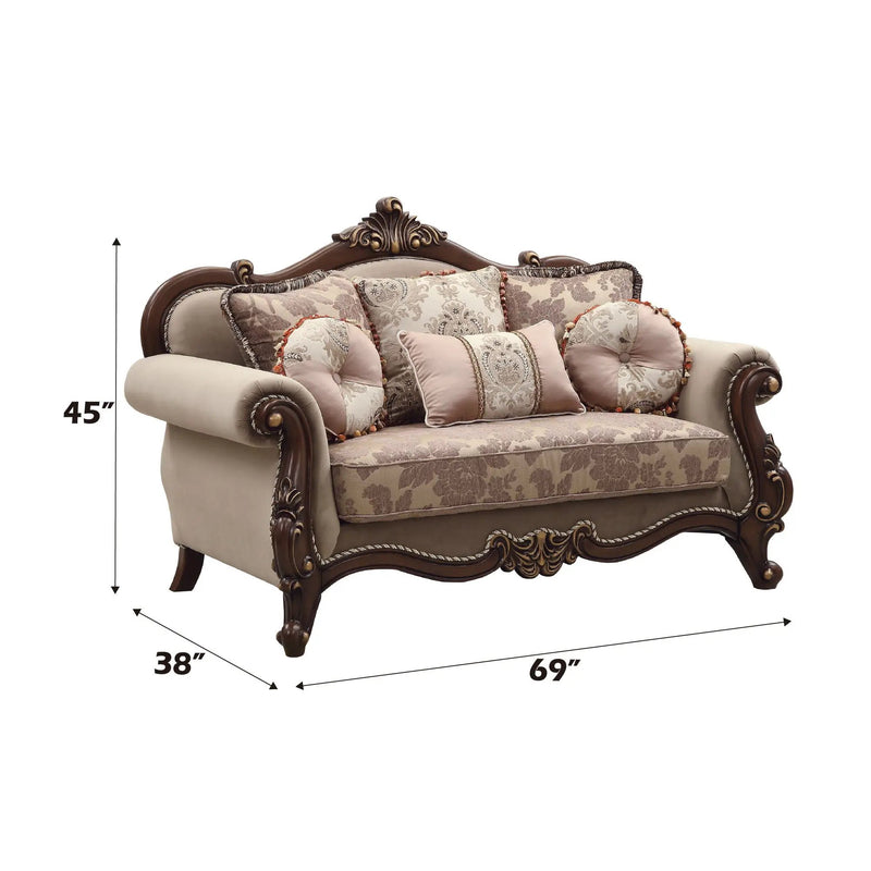 Mehadi - Loveseat With 6 Pillows - Velvet & Walnut by Unique Piece Furniture