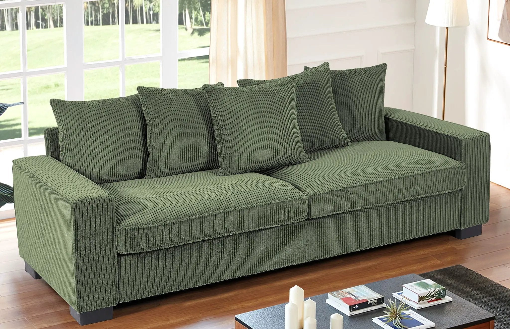 Luxe Sofa With 5 Matching Toss Pillows, Sleek Design, Spacious And Comfortable 3 Seater Couch by HouseOfZazla