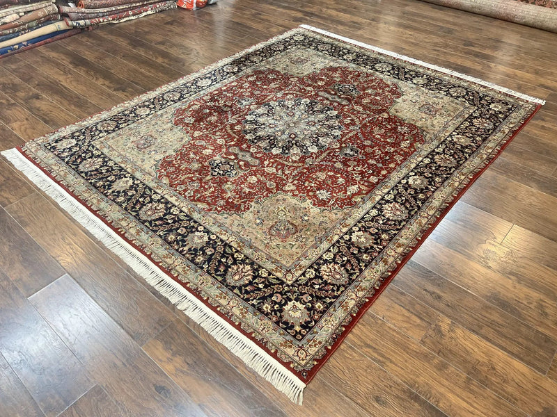 Pak Persian Rug 8x10, Wool Hand Knotted Vintage Carpet, Dark Red & Navy Blue, Dome Design Floral Medallion Rug, 8 x 10 Oriental Rug by Jewel Rugs