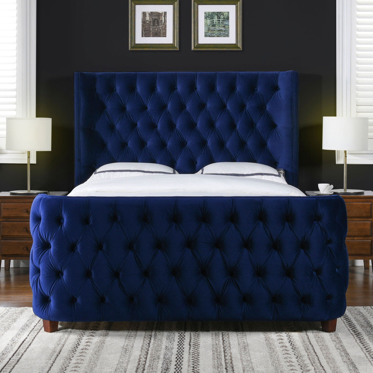 Tufted Panel Bed with Wingback Headboard and Footboard - Multiple Colors