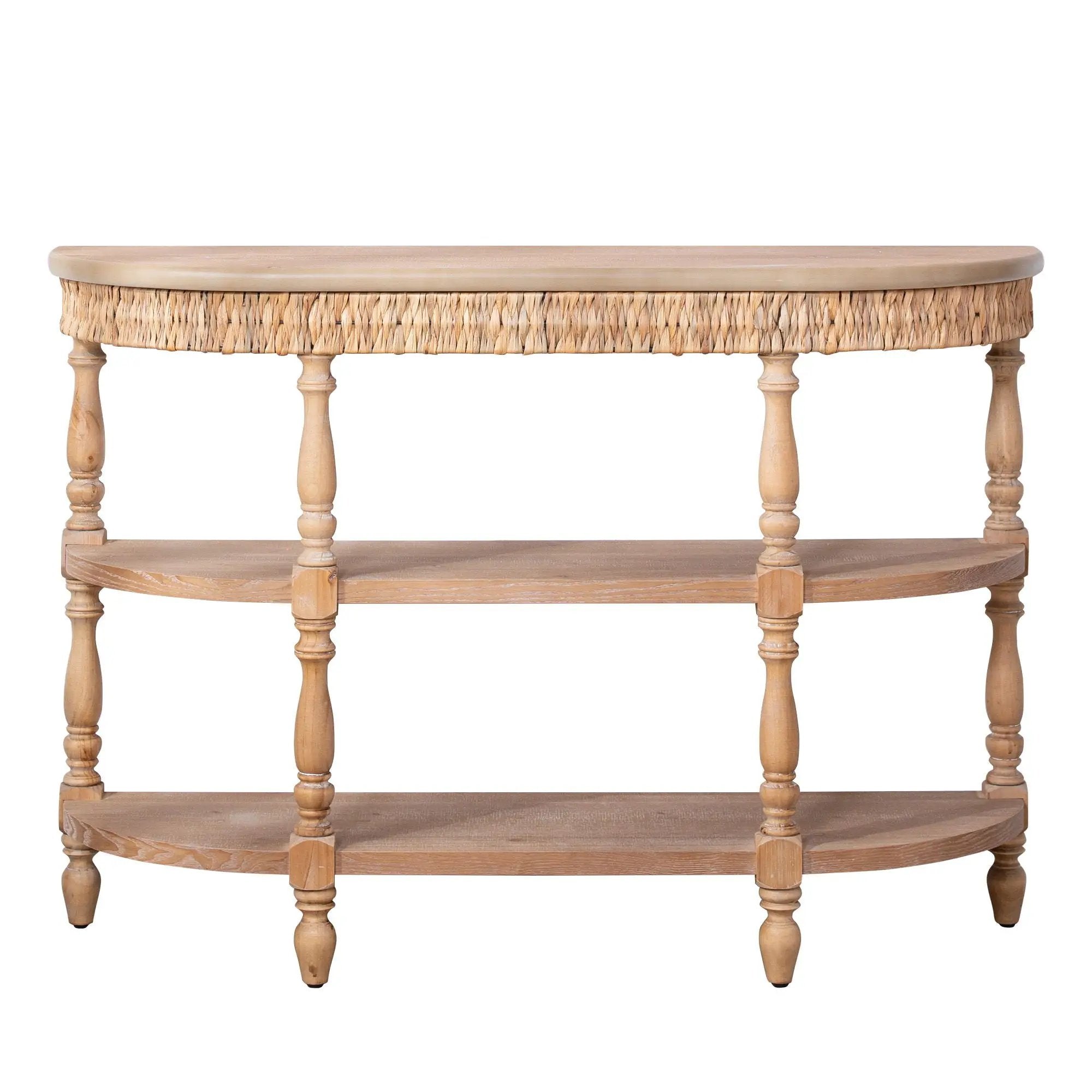 Handcrafted Console Table With Hand Woven Trim, 3 Tier Storage Shelves - Natural by Unique Piece Furniture