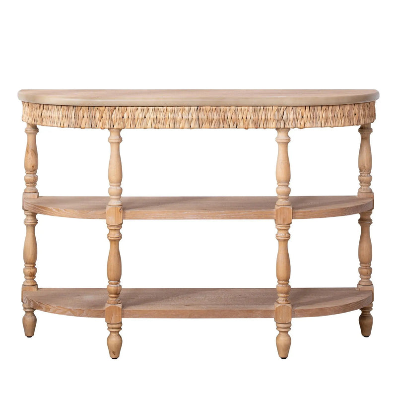 Handcrafted Console Table With Hand Woven Trim, 3 Tier Storage Shelves - Natural by Unique Piece Furniture