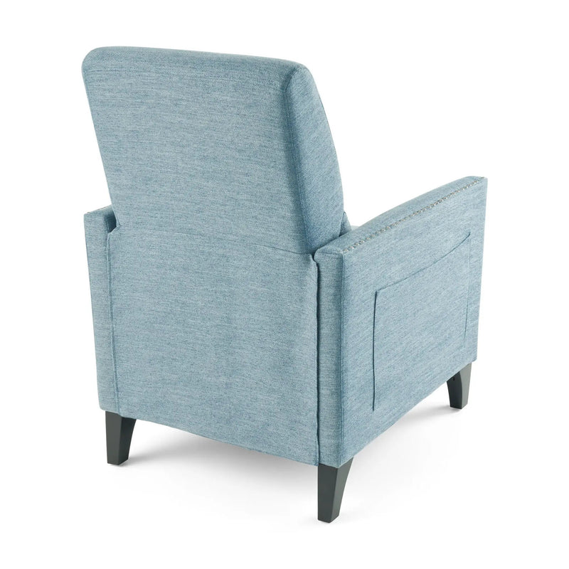 Repose Upholstered Recliner Chair With Nailhead Trim And Side Pocket - Light Blue by Unique Piece Furniture