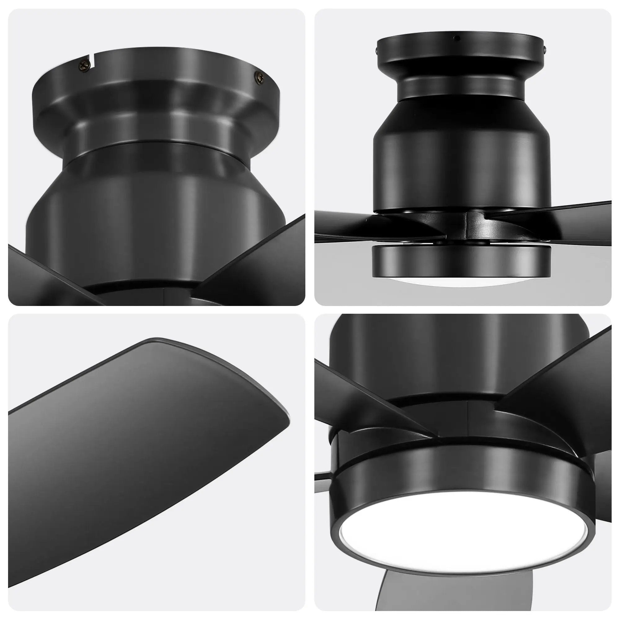 Flush Mount Ceiling Fan With 18W LED Light And Remote Control Blades - Black by Unique Piece Furniture