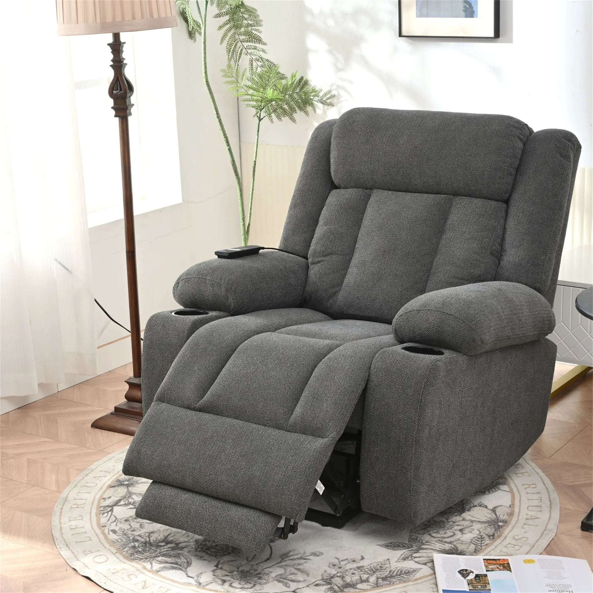 Power Lift Recliner Chair With Extended Footrest, Remote Control, Cup Holders, And Side Pockets by HouseOfZazla