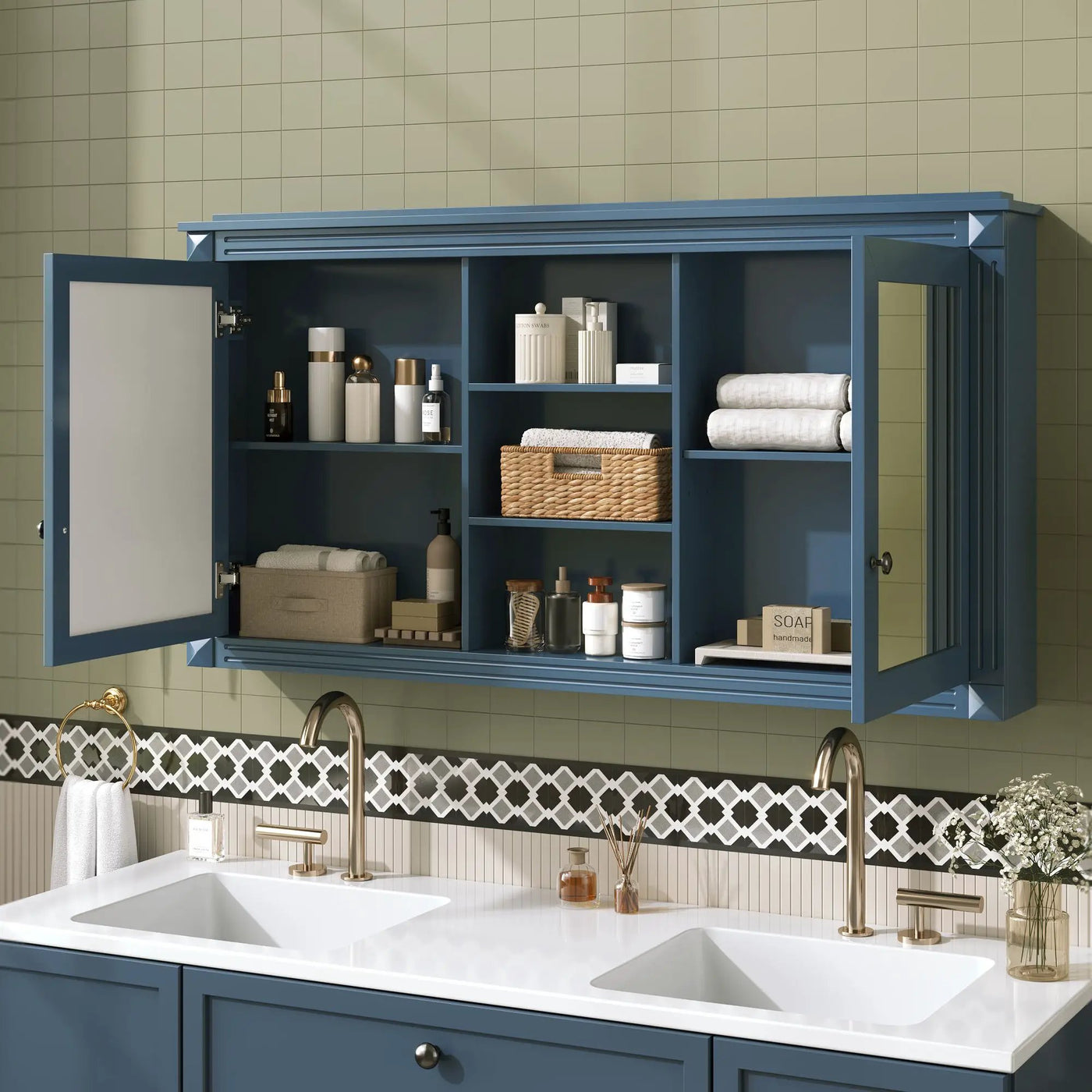 Modern Wall-Mount 2 In 1 Mirror Cabinet With Adjustable Shelves, Soft-Closing Hinges by HouseOfZazla