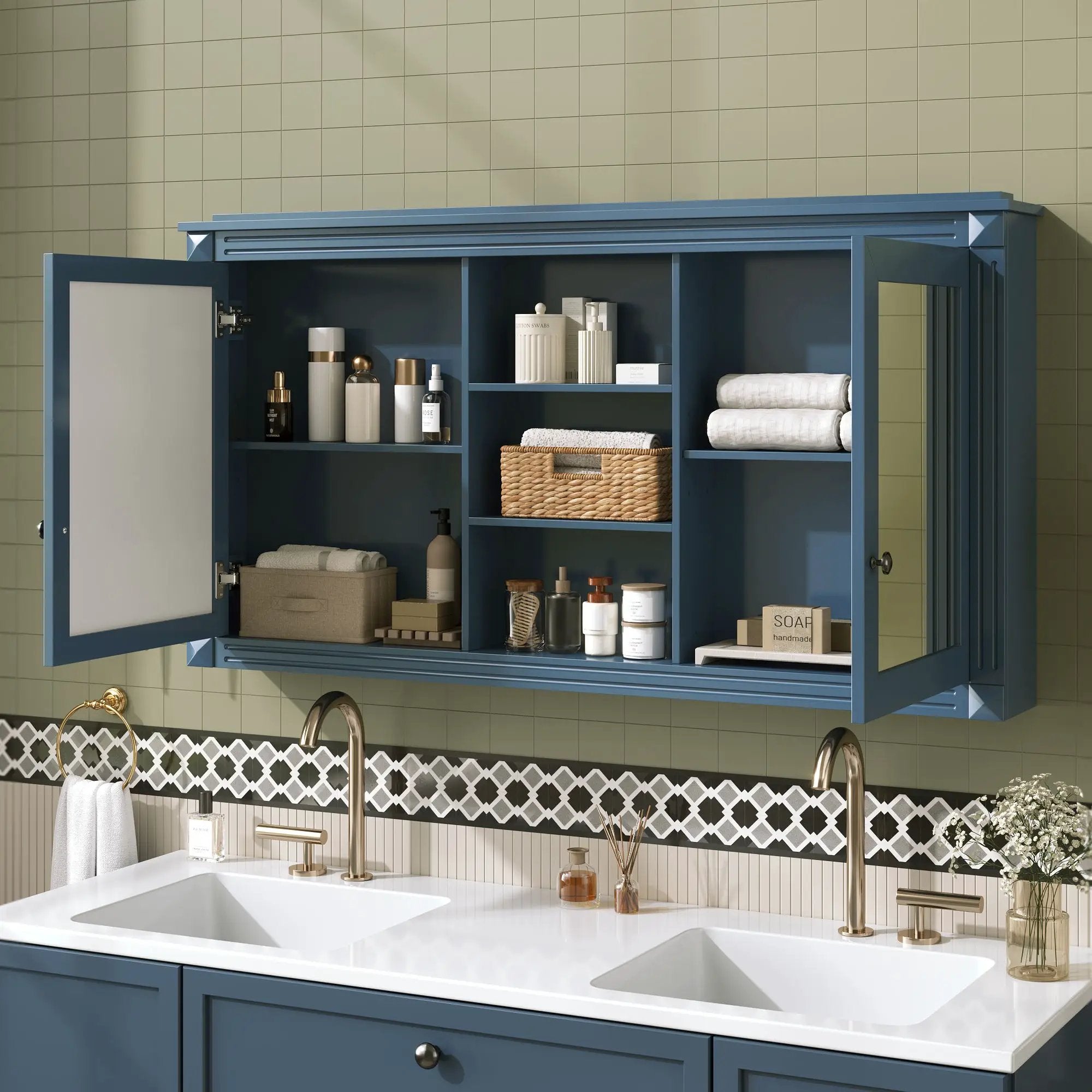 Modern Wall-Mount 2 In 1 Mirror Cabinet With Adjustable Shelves, Soft-Closing Hinges by HouseOfZazla