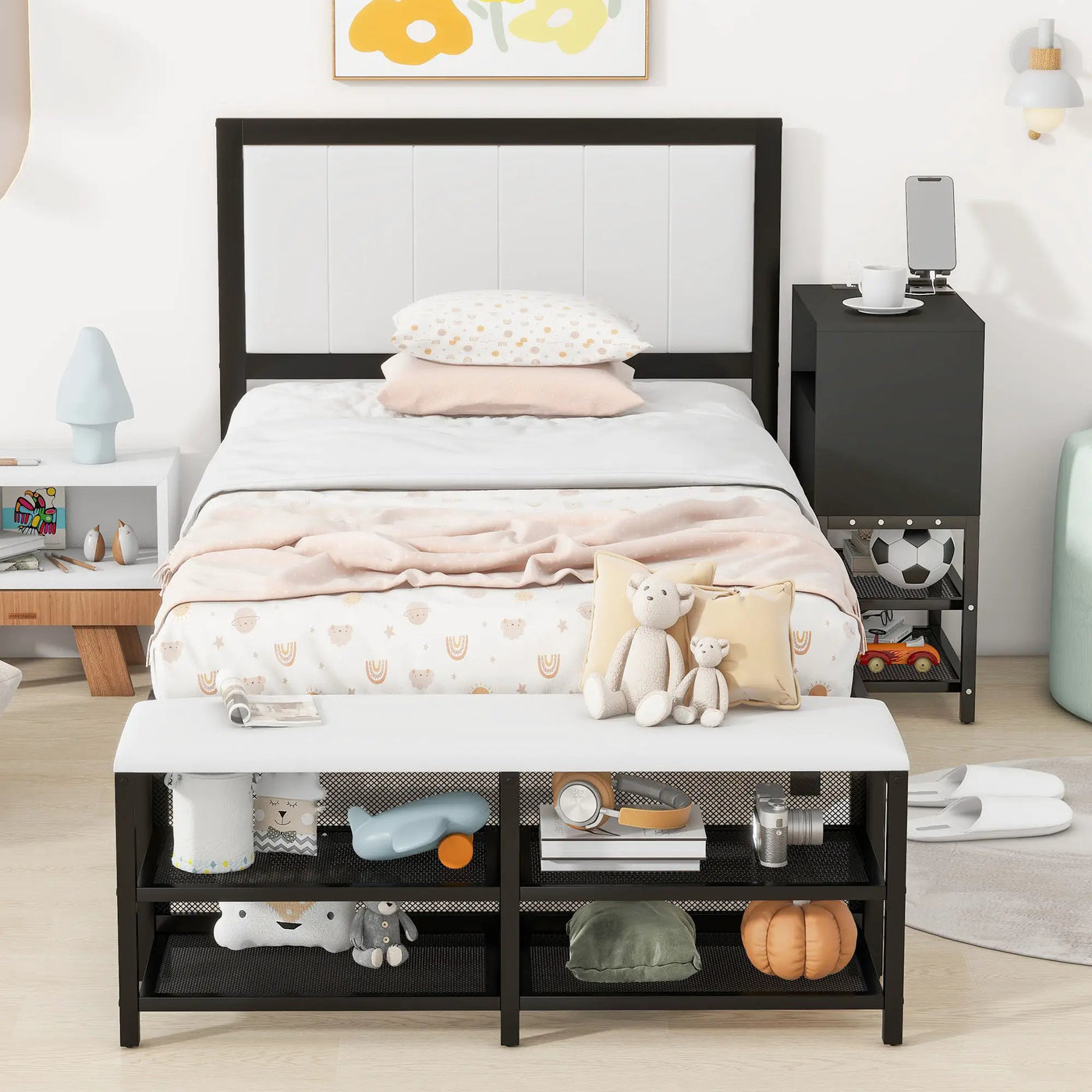 Platform Bed With 2 Tier Storage Shelves, Storage Cabinet by HouseOfZazla