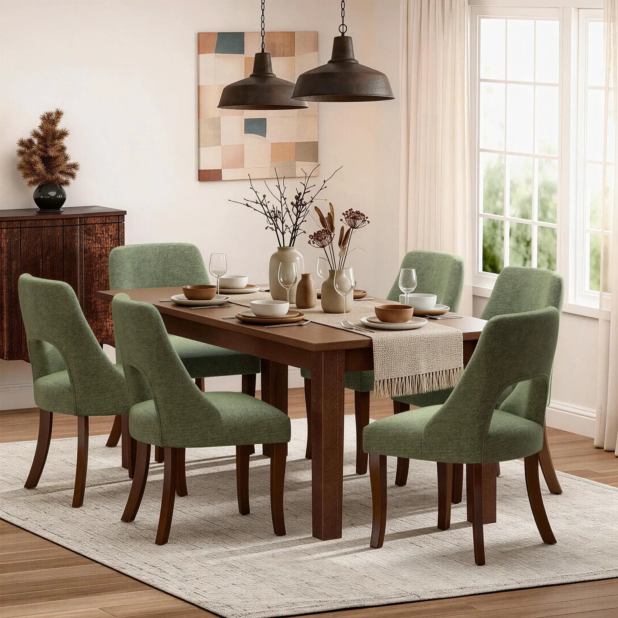 Upholstered Dining Chair With Curved Legs (Set of 2) - Green by Unique Piece Furniture