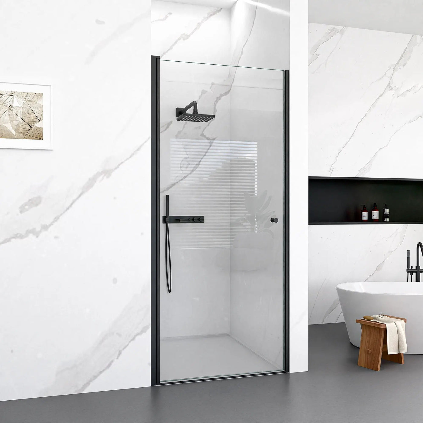 Semi Frameless Circular Pivot Shower Door with 1/4" Tempered Glass by HouseOfZazla