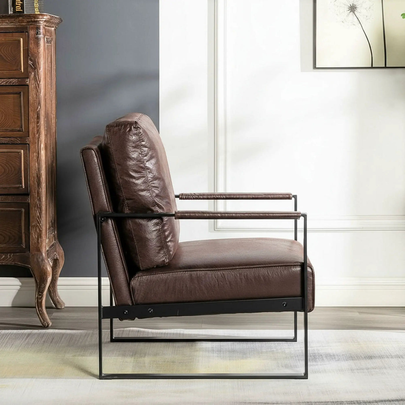 Classic Mid Century Modern Accent Chair With Durable Square Metal Frame, Armchair by HouseOfZazla