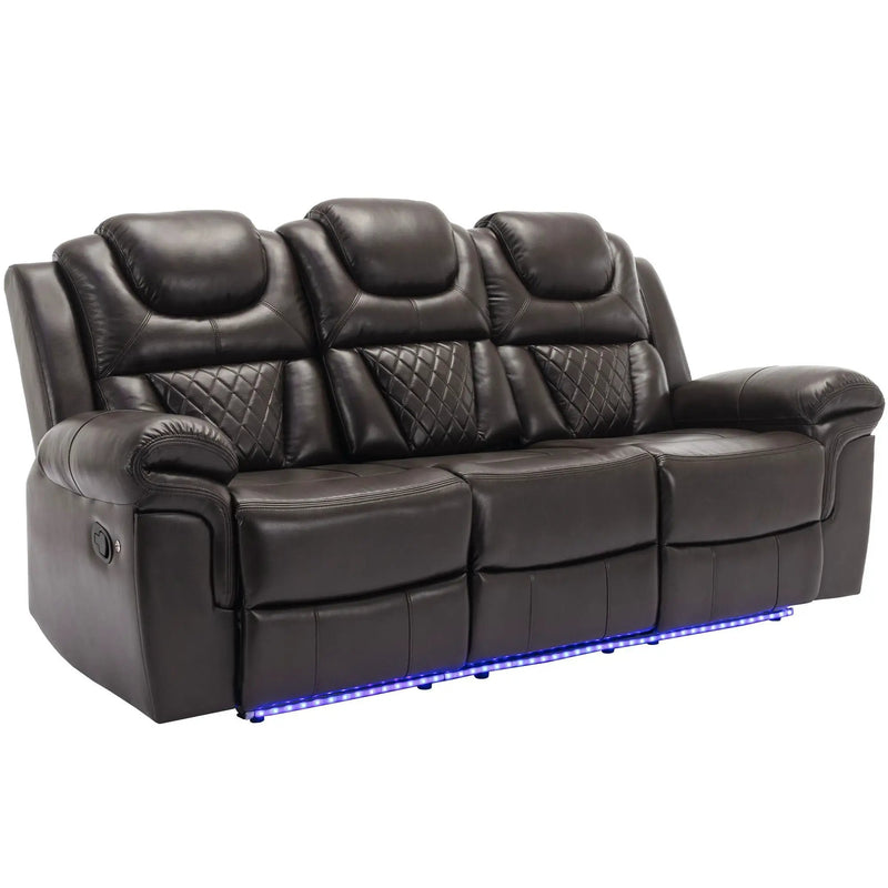 3 Pieces Recliner Sofa Sets Home Theater Seating Manual Recliner Chair With Center Console And LED Light Strip For Living Room by HouseOfZazla