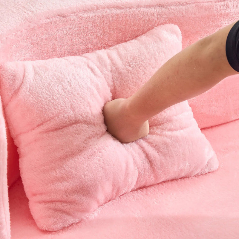 71-Inch Folding Sofa Bed in Pink Chenille with High-Density Foam by HouseOfZazla