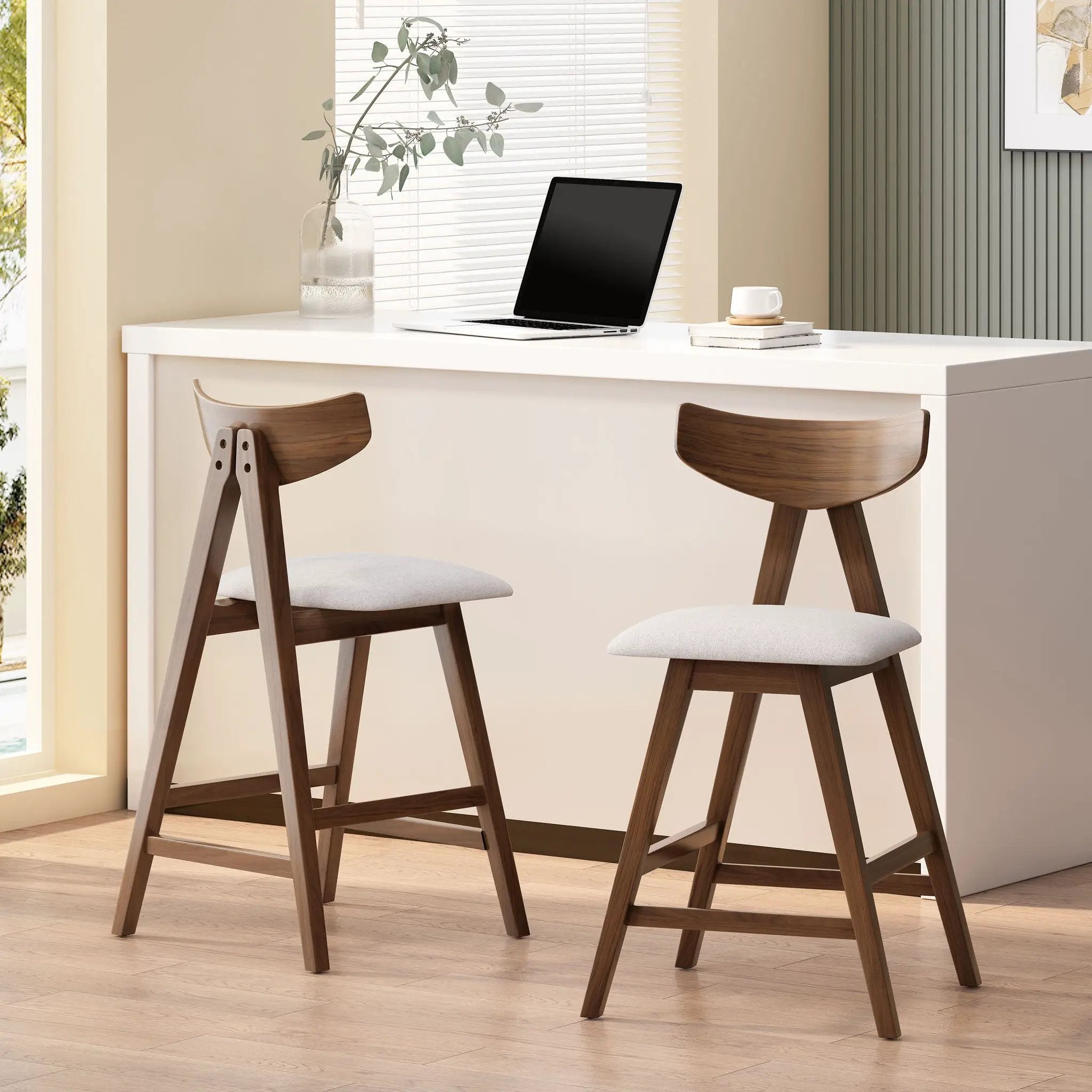 Mid Century Modern Counter Stool With V Shape Frame And Upholstered Seating by HouseOfZazla