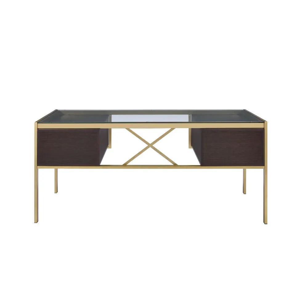 Yumia - Writing Desk - Gold & Walnut by Unique Piece Furniture