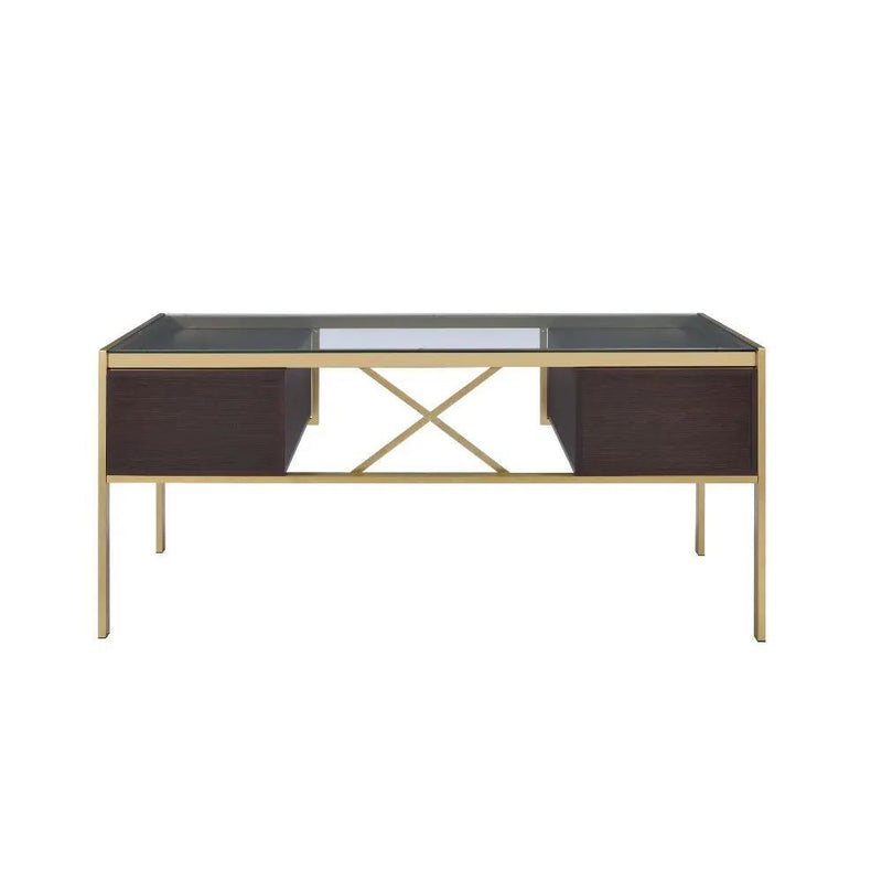 Yumia - Writing Desk - Gold & Walnut by Unique Piece Furniture
