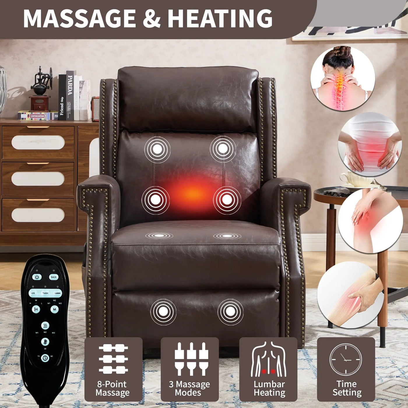 Manual Recliner Chair With Heavy Duty Motion Mechanism, 8 Vibrating Nodes And 3 Massage Modes For Living Room by HouseOfZazla