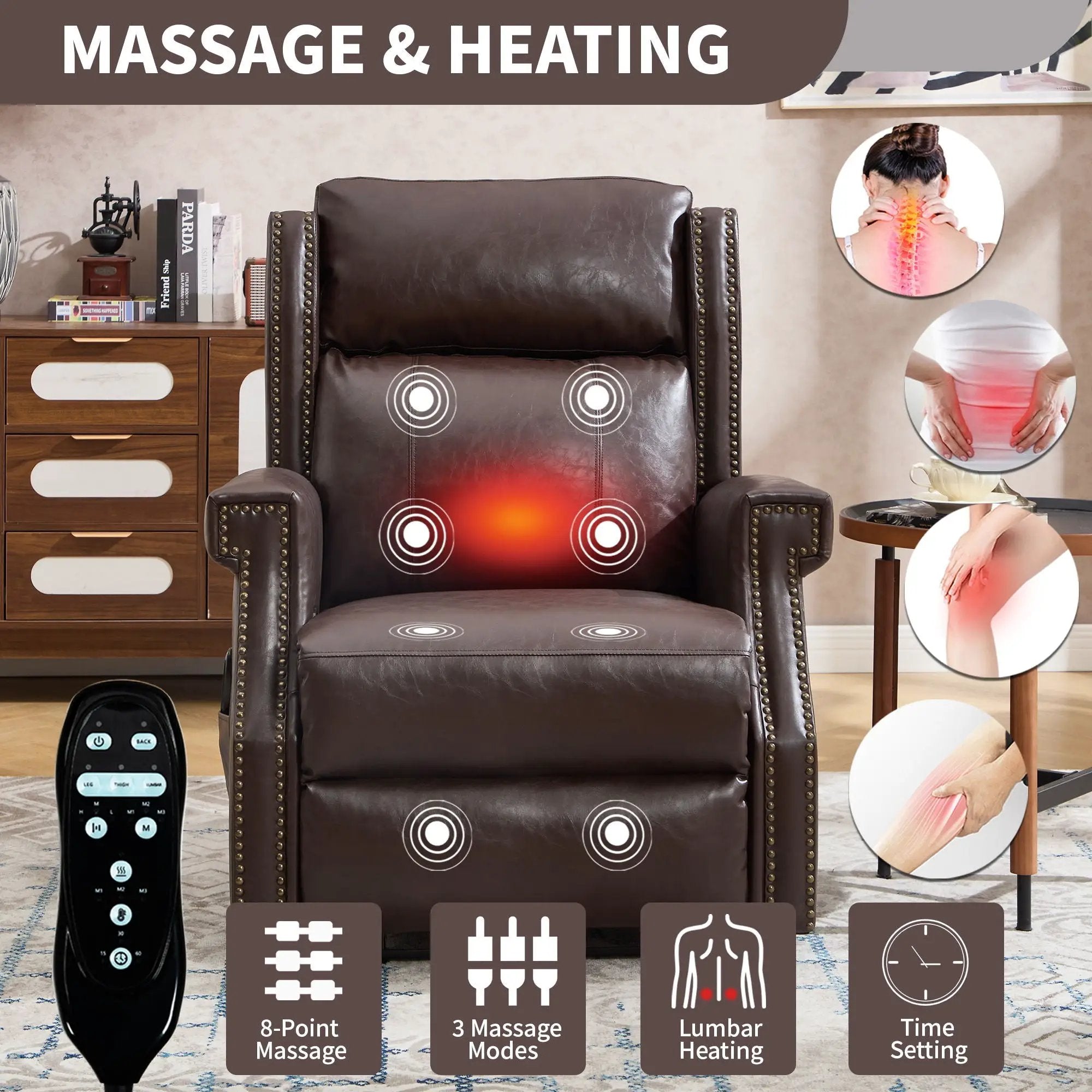 Manual Recliner Chair With Heavy Duty Motion Mechanism, 8 Vibrating Nodes And 3 Massage Modes For Living Room by HouseOfZazla