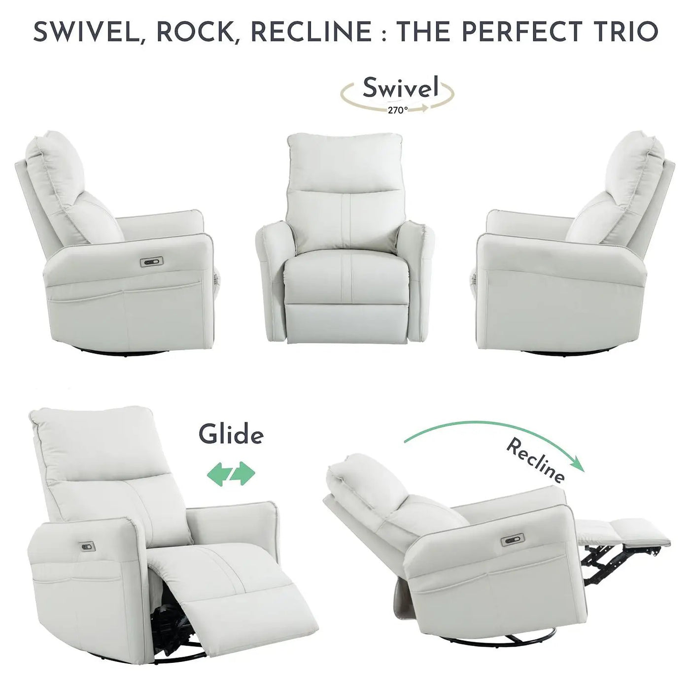 29.92" 270 Power Swivel Rocker Recliner Chair, Electric Glider Reclining Sofa With USB Ports, Power Swivel Glider, Rocking Chair Nursery Recliners For Living Room Bedroom by HouseOfZazla
