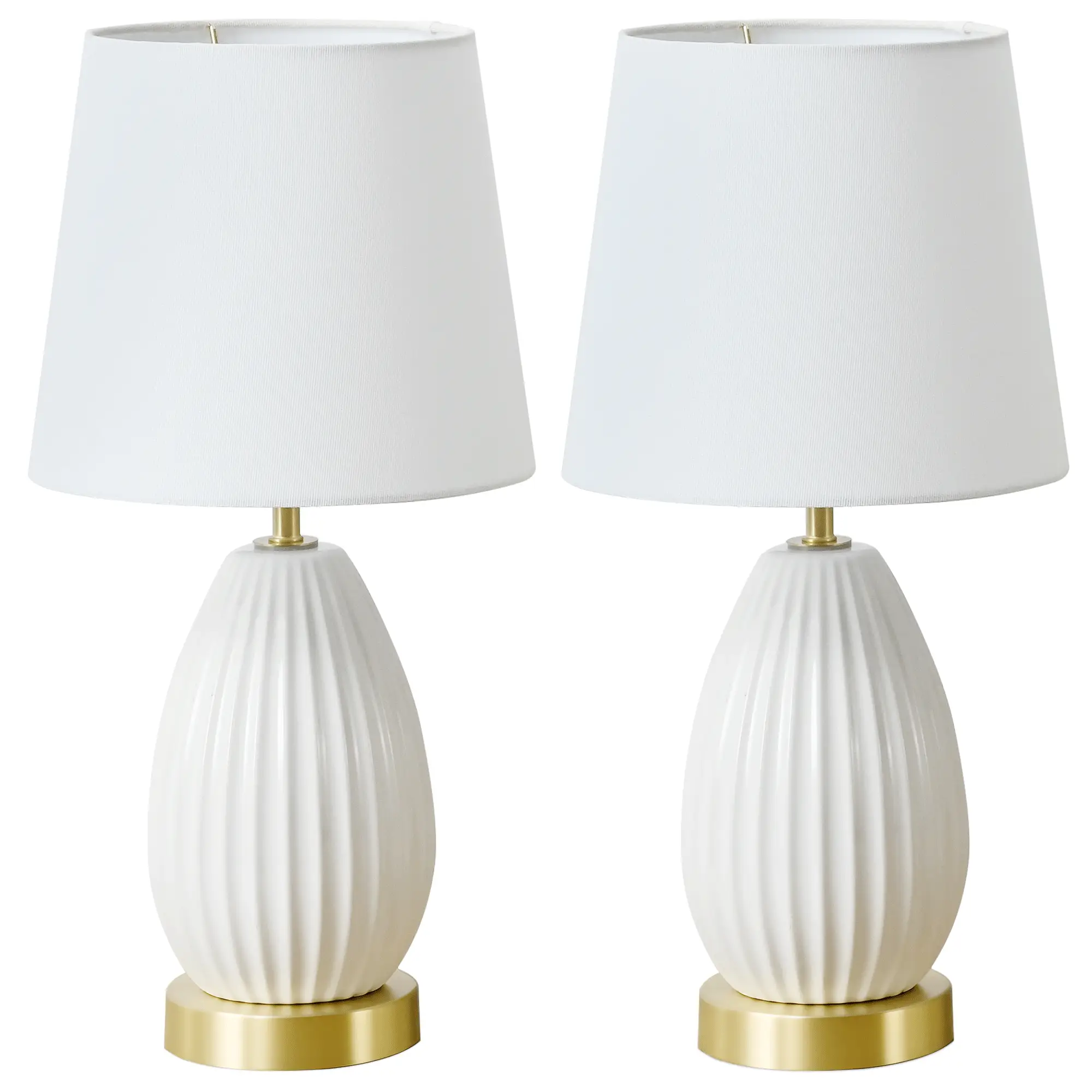 18-Inch Set of 2 Table Lamps, Antique Brass and White Finish by HouseOfZazla