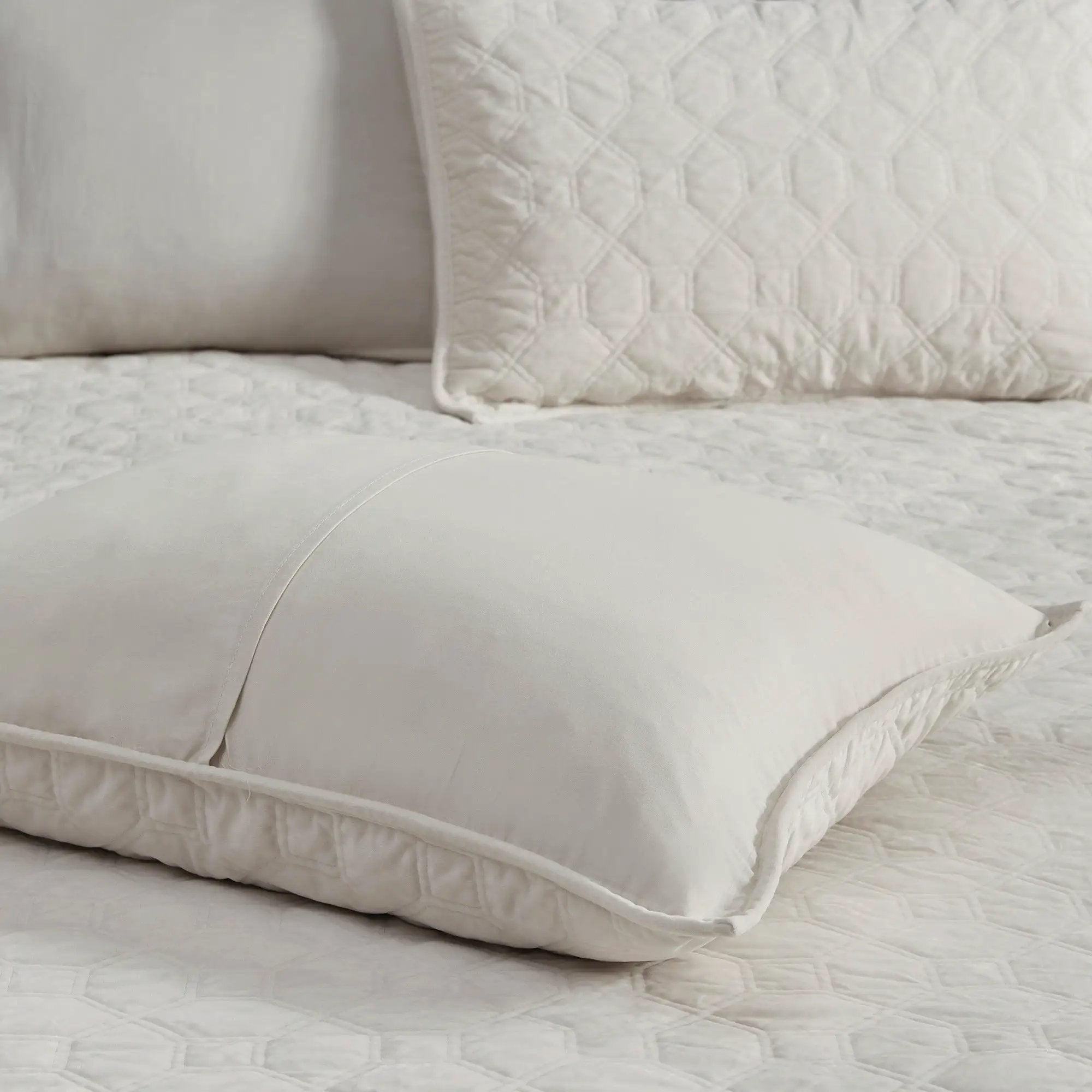 3 Piece Velvet Quilt Set Ivory Full/Queen by HouseOfZazla