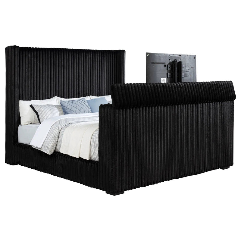 Centergrove Upholstered Eastern King Wingback TV Bed Black by Unique Piece Furniture