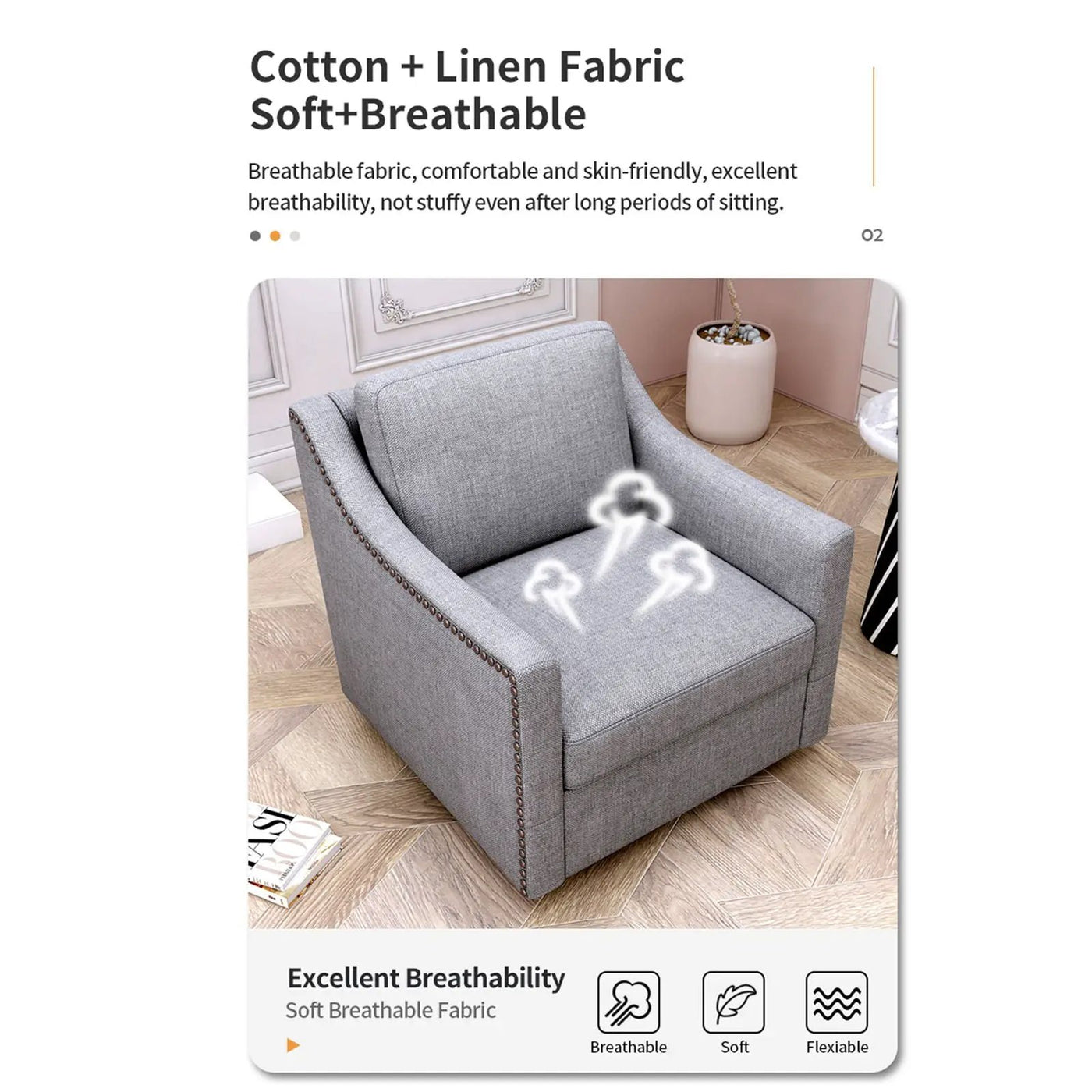 360 Degree Swivel Armchair, Skin Friendly Fabric, Ergonomic Design, Brass Nail Decorative Armchair by HouseOfZazla