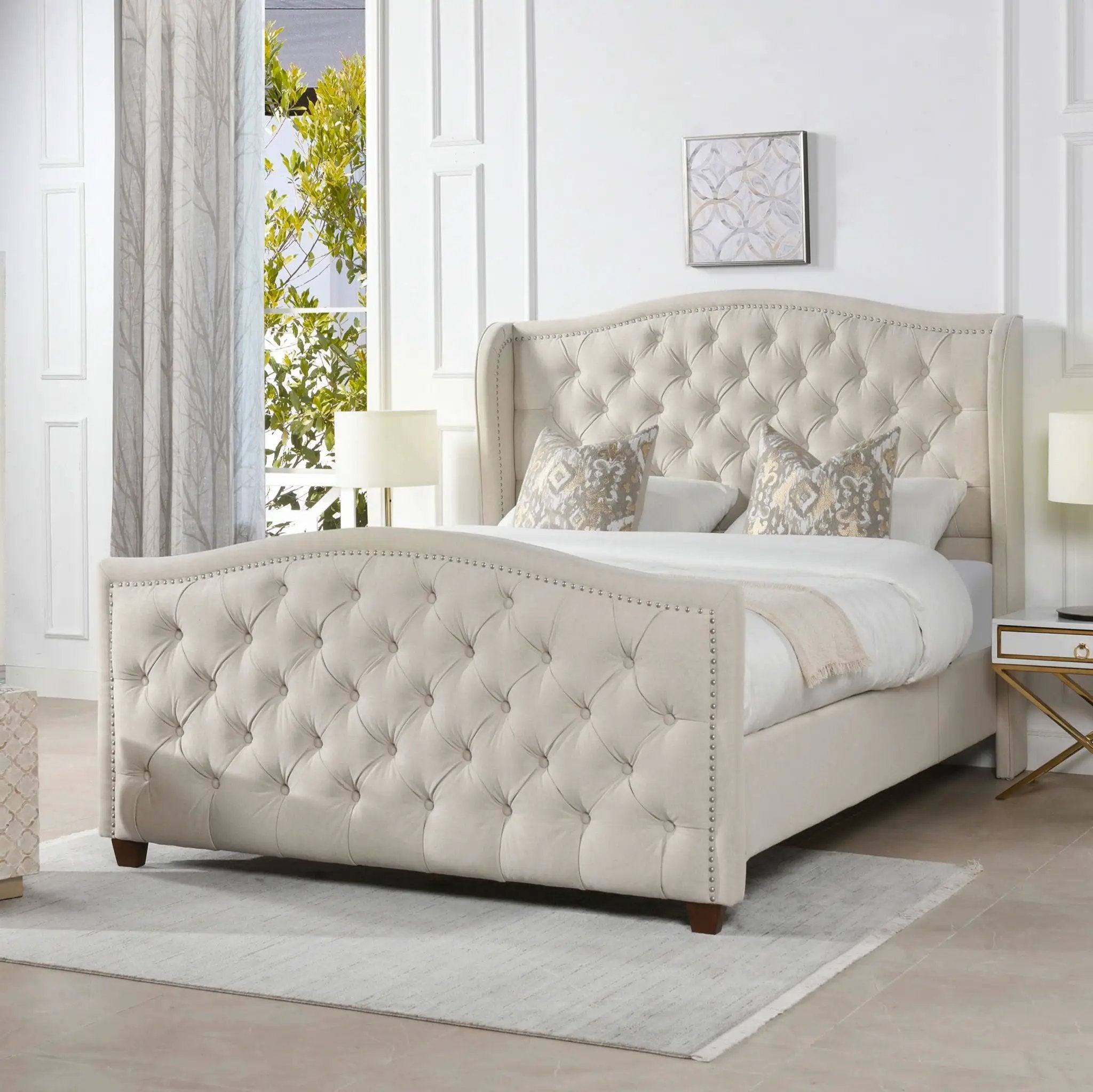 Marcella - Upholstered Shelter Headboard Bed Set by HouseOfZazla