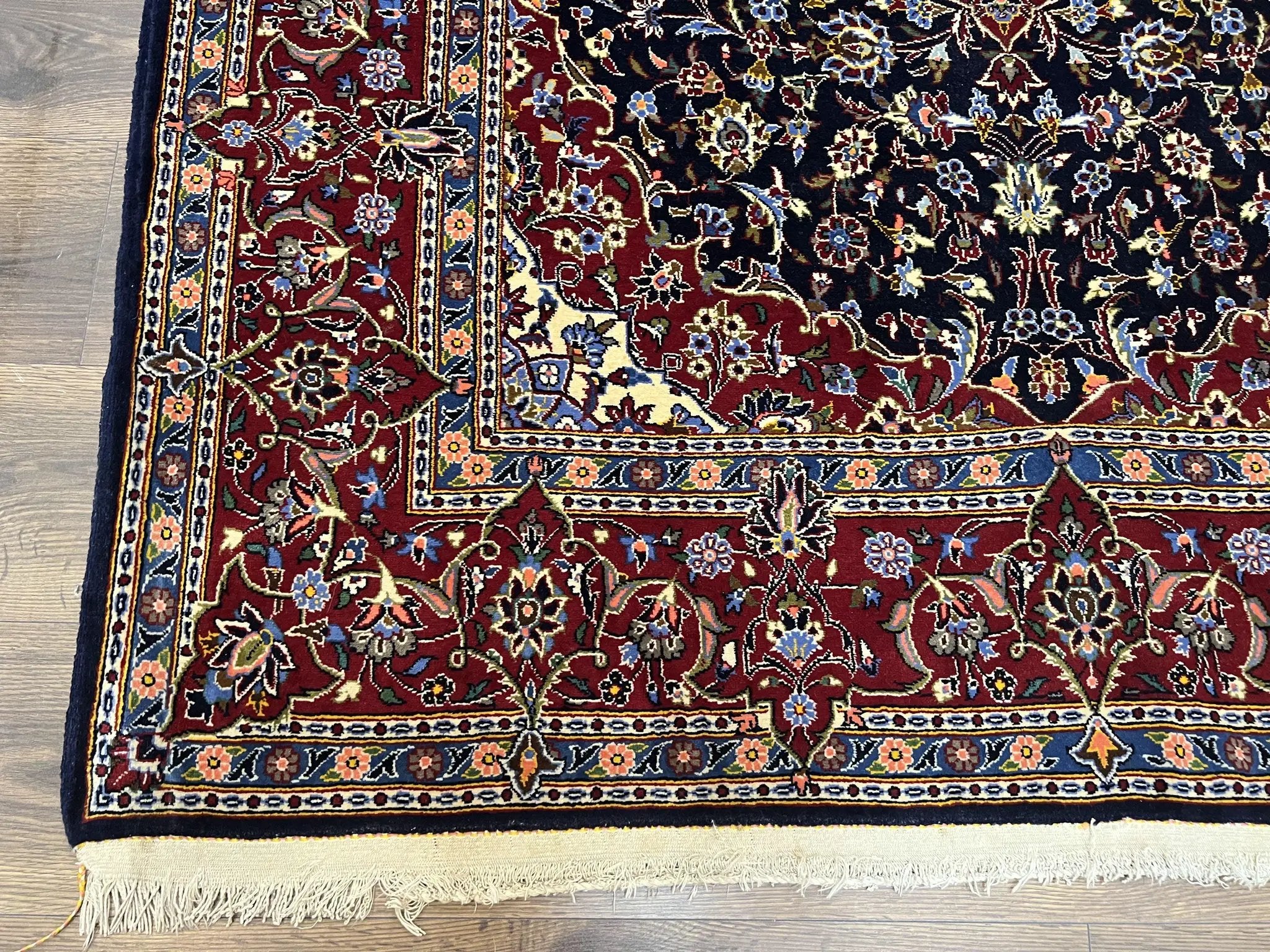 Dark Blue Persian Rug 5x8, Kork Wool Semi Antique Kashan Carpet, Very Fine Lachak Toranj Rug, Hand Knotted Floral Medallion Rug, 5 x 8 Oriental Rug by Jewel Rugs
