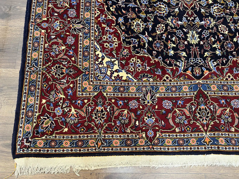 Dark Blue Persian Rug 5x8, Kork Wool Semi Antique Kashan Carpet, Very Fine Lachak Toranj Rug, Hand Knotted Floral Medallion Rug, 5 x 8 Oriental Rug by Jewel Rugs