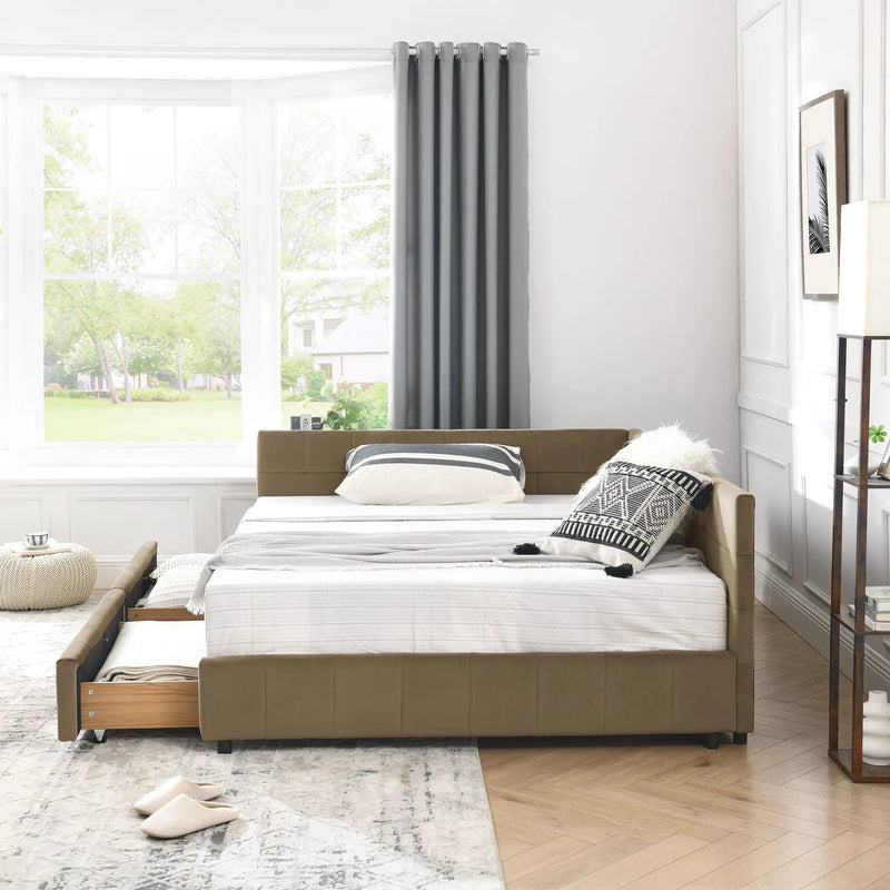 Mid-Century Storage Upholstered Tufted Bed Frame With Backrest And Armrests by Unique Piece Furniture
