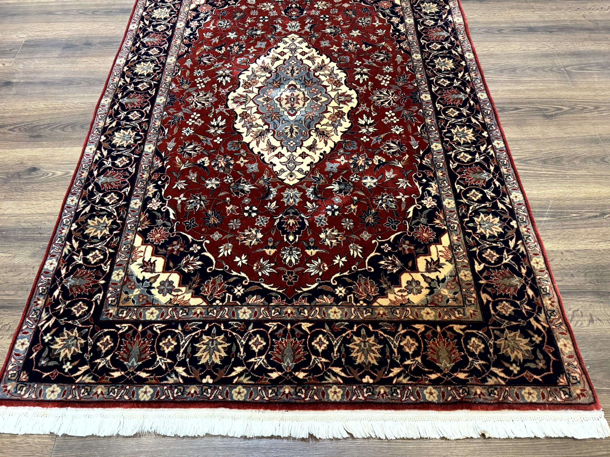 Sino Persian Rug 4x6, Traditional Wool Hand Knotted Carpet, Red Navy Blue, 225 KPSI by Jewel Rugs