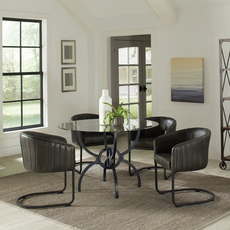 Aviano Round 48-inch Glass Top Metal Dining Table Gunmetal by Unique Piece Furniture