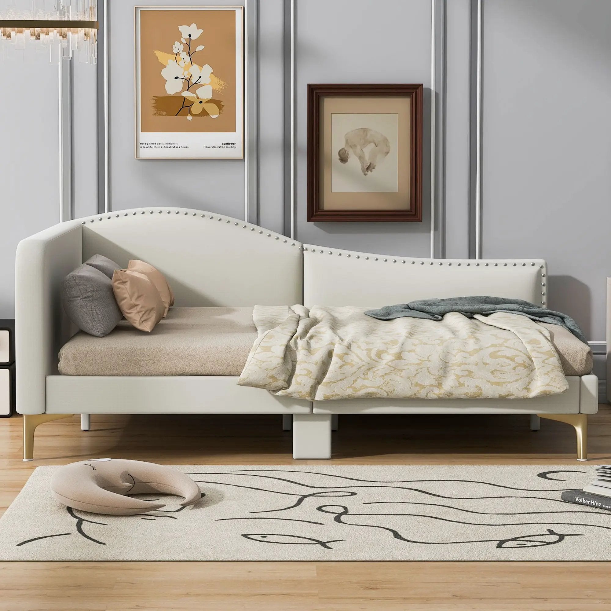 Upholstered Daybed With Headboard And Armrest, Support Legs by Unique Piece Furniture