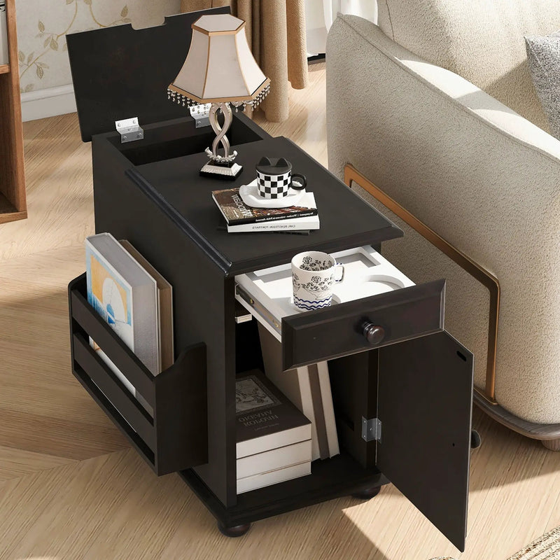 Vintage Flip Top Side Table With USB Ports by HouseOfZazla