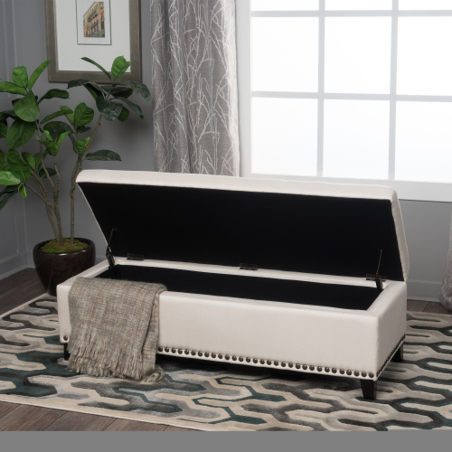 Tufted Storage Ottoman with Nailhead Trim - Fabric Storage Bench, photo 7 of 11