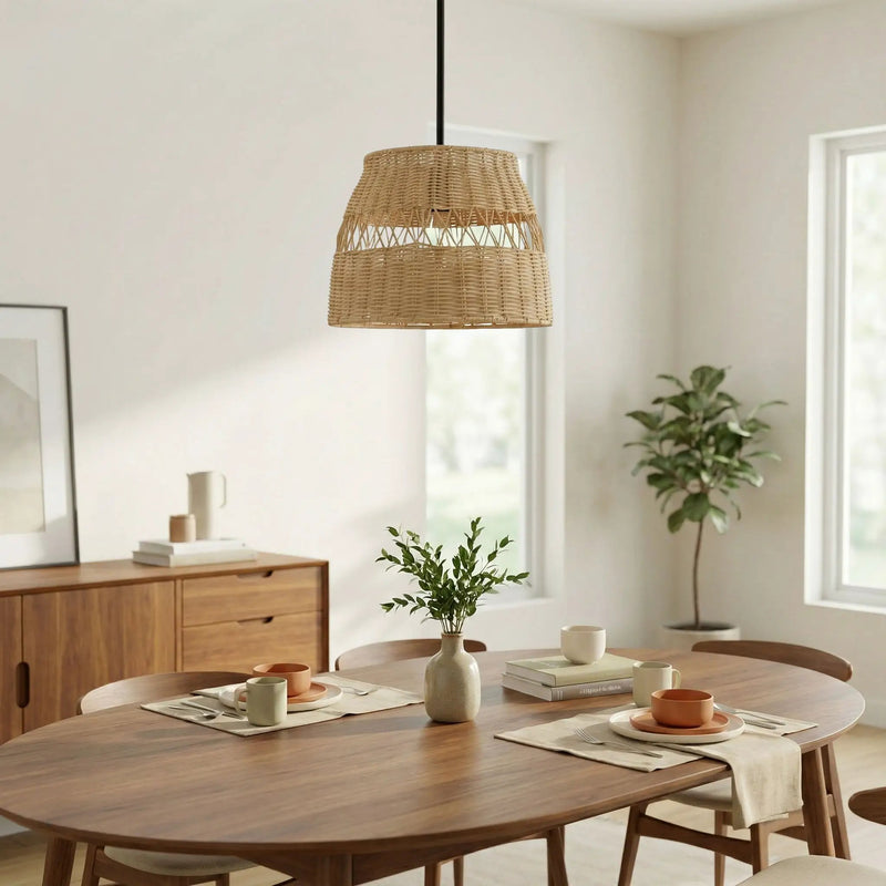 Essence - Single Lights Pendant With Shade - Black / Rattan by HouseOfZazla