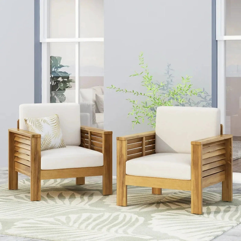 Set of 2 Outdoor Acacia Wood Club Chairs with Cushions by HouseOfZazla