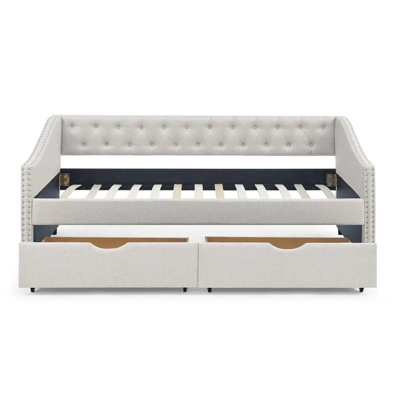 Upholstered Tufted Daybed With 2 Drawers, Waved Arms by HouseOfZazla