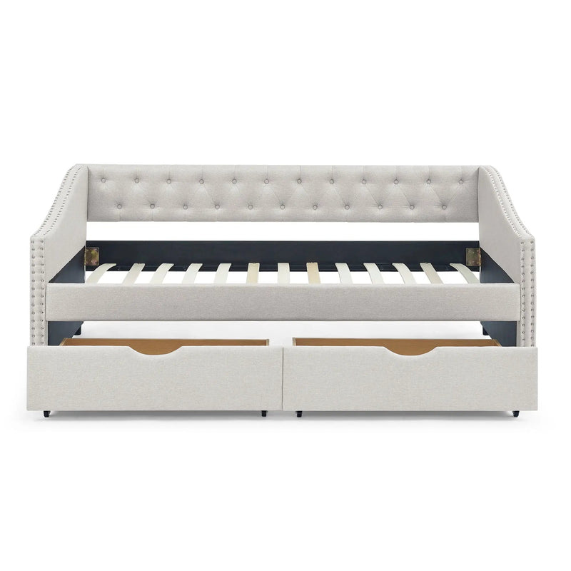 Upholstered Tufted Daybed With 2 Drawers, Waved Arms by Unique Piece Furniture